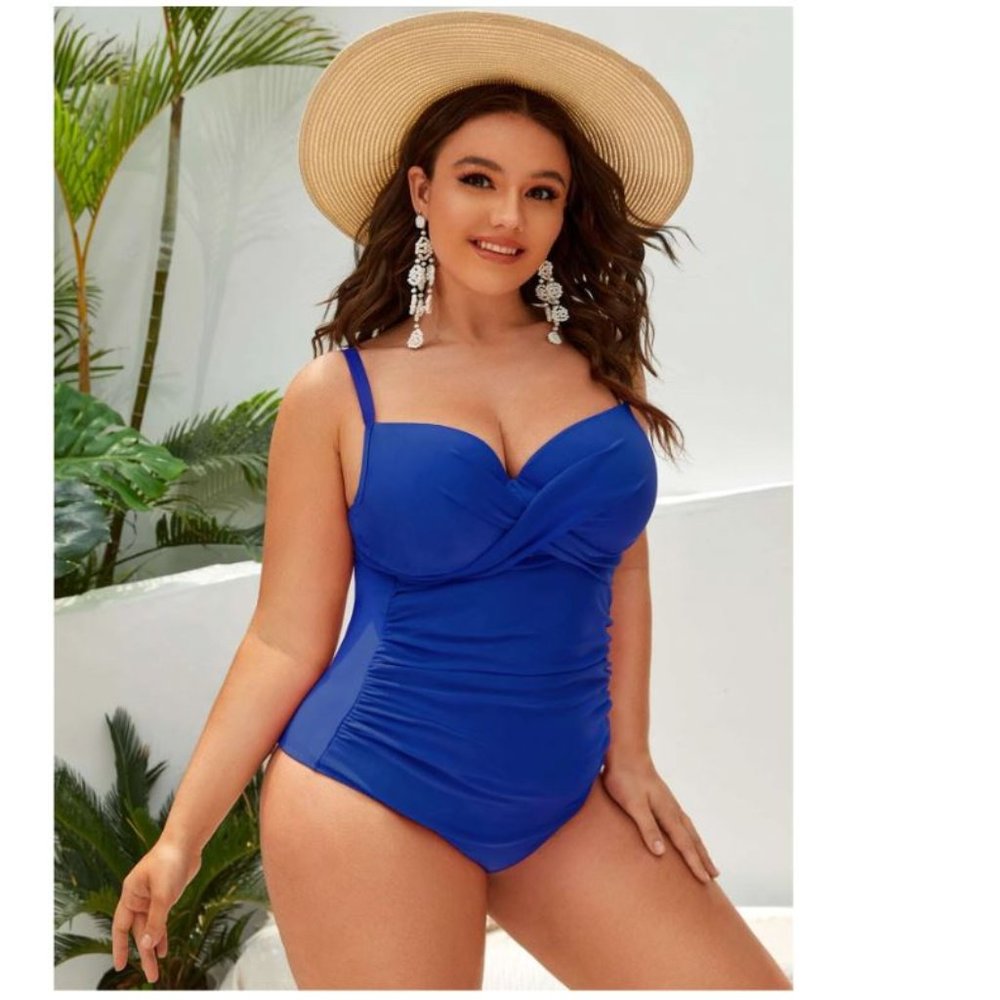Plus Ruched Wrap Cross Push Up One Piece Swimsuit